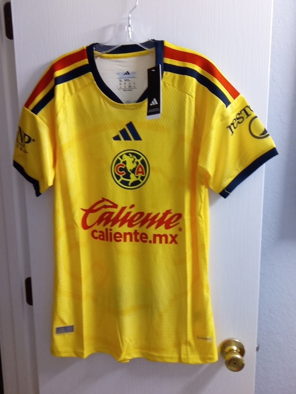 adidas Yellow & Navy Club América Kids Soccer Jersey with Red Accents